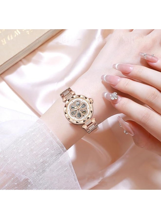 FORSINING Women Automatic Mechanical Watches Skeleton Steampunk Watch with Diamond and Carving Flower Craft Cold Watch for Women Minimalist Retro Design Mechanical Skeleton Wrist Watch - Image 4